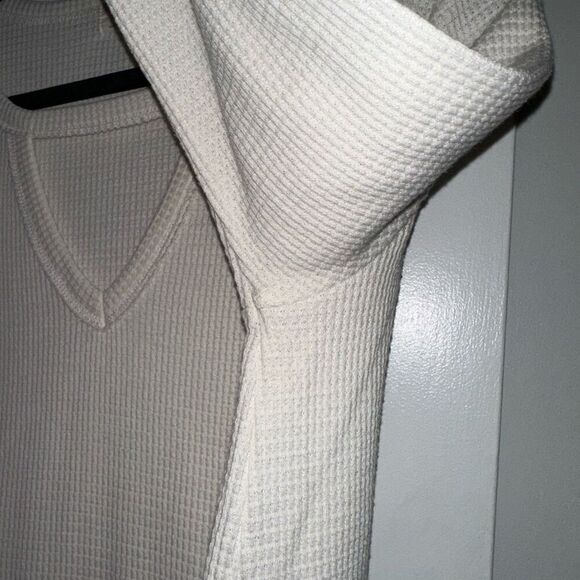 Anthropologie T.La Cream White Keyhole Thermal Waffle Long Sleeve XS EUC - Picture 4 of 11